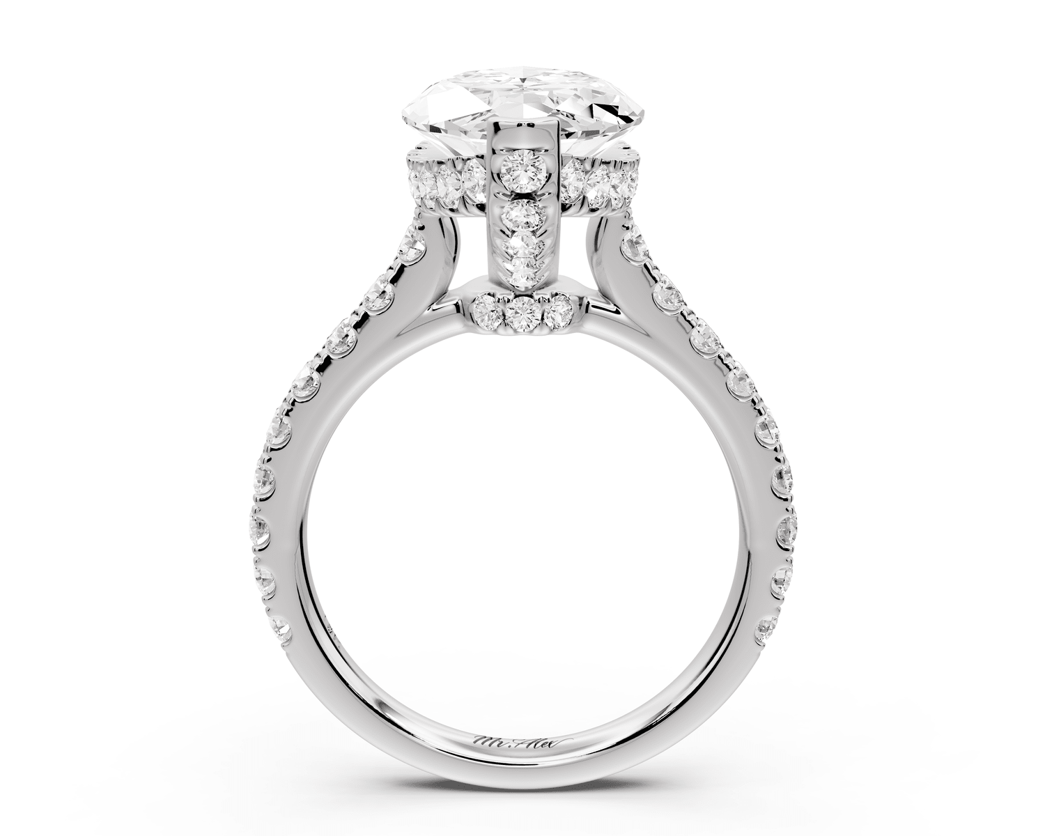 Iris - 4ct 14k white gold Three stone marquise Halo engagement ring - Mr. Alex Jewelry