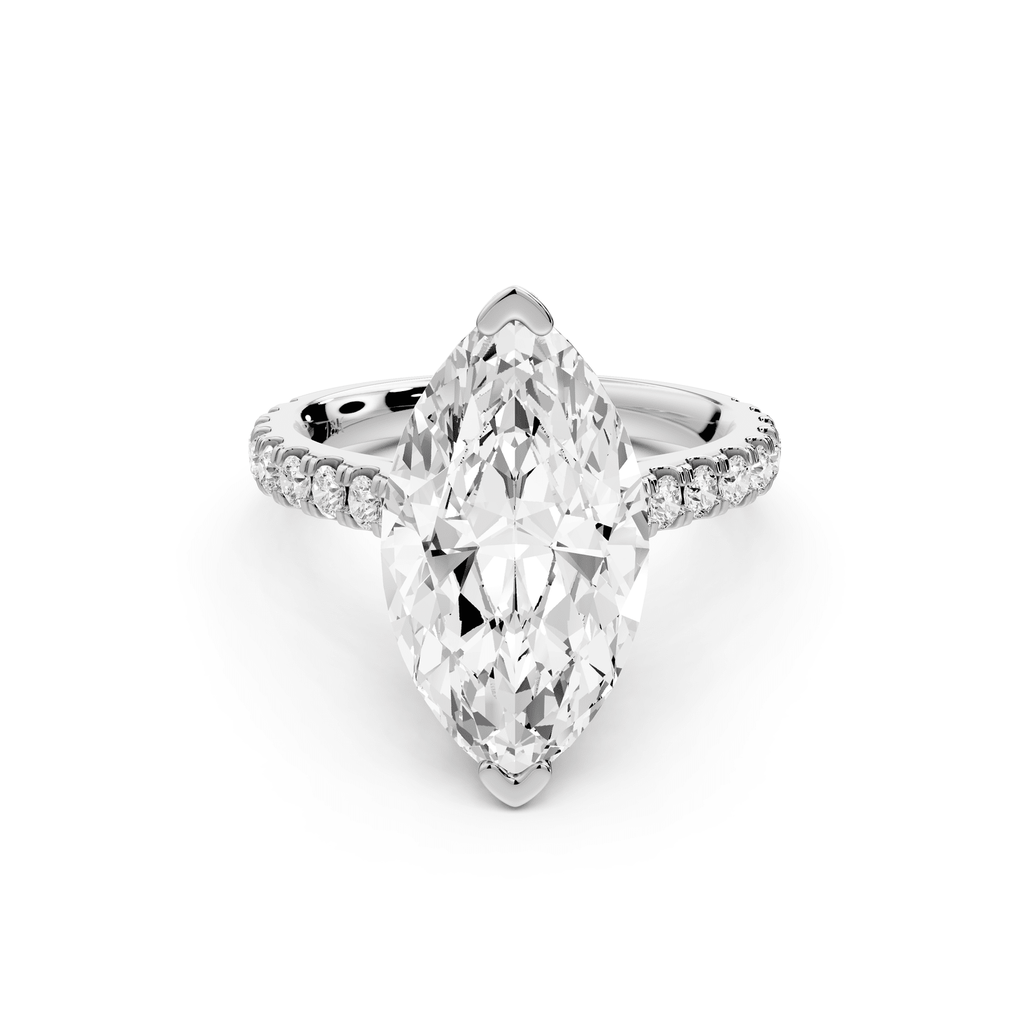 Iris - 4ct 14k white gold Three stone marquise Halo engagement ring - Mr. Alex Jewelry