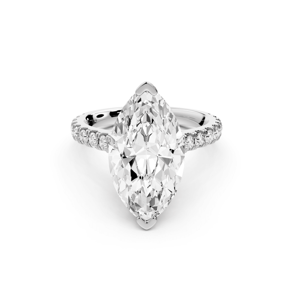 Iris - 4ct 14k white gold Three stone marquise Halo engagement ring - Mr. Alex Jewelry