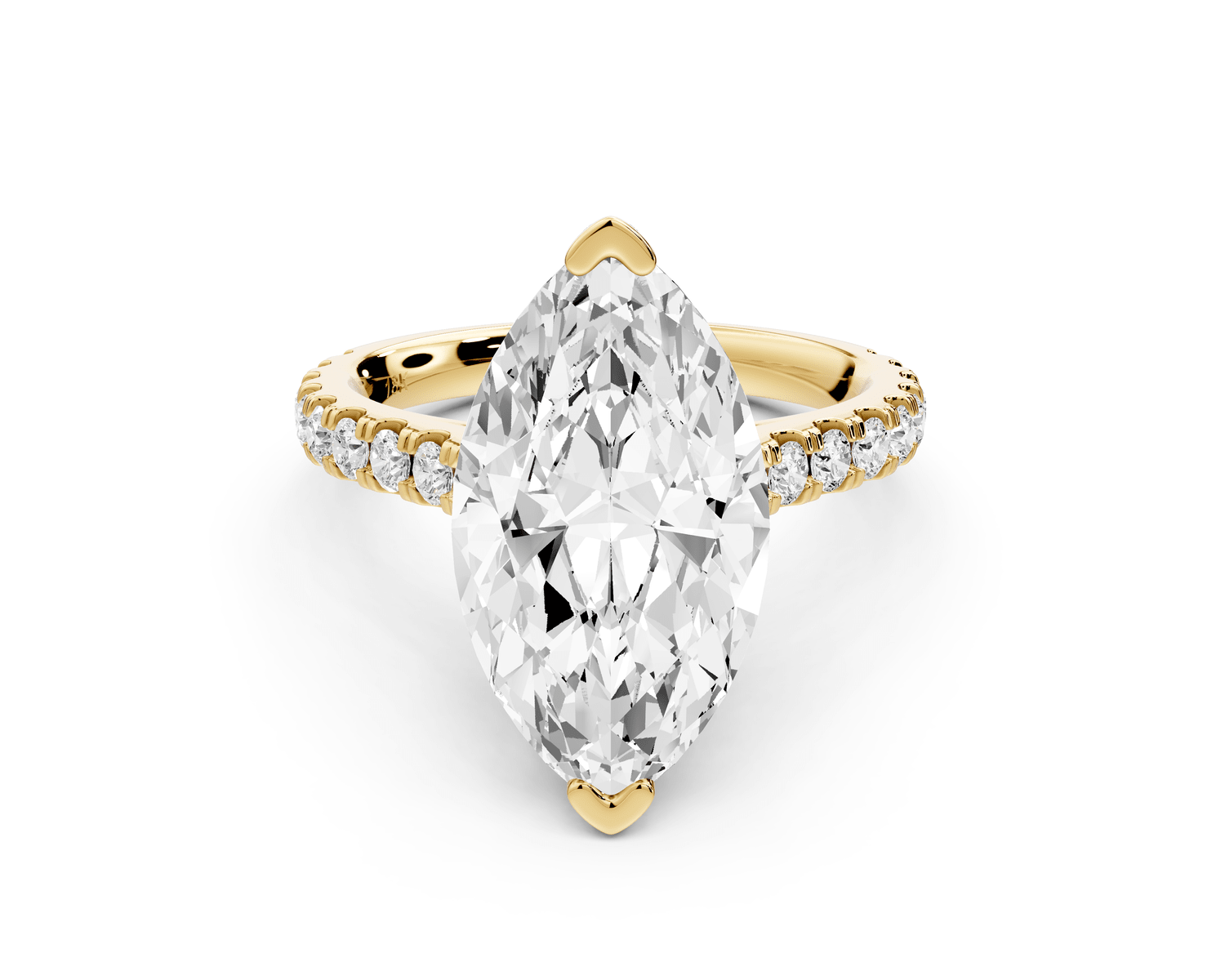 Iris - 4ct 14k yellow gold Three stone marquise Halo engagement ring - Mr. Alex Jewelry