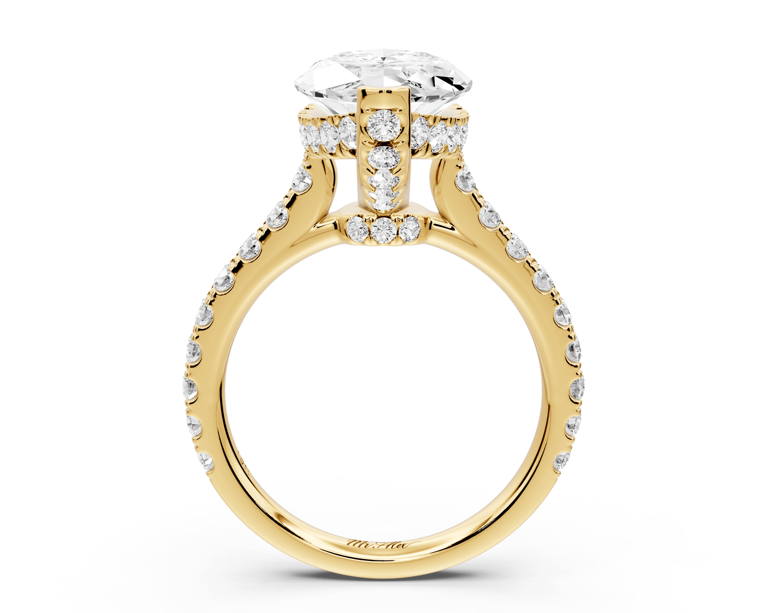 Iris - 4ct 14k yellow gold Three stone marquise Halo engagement ring - Mr. Alex Jewelry