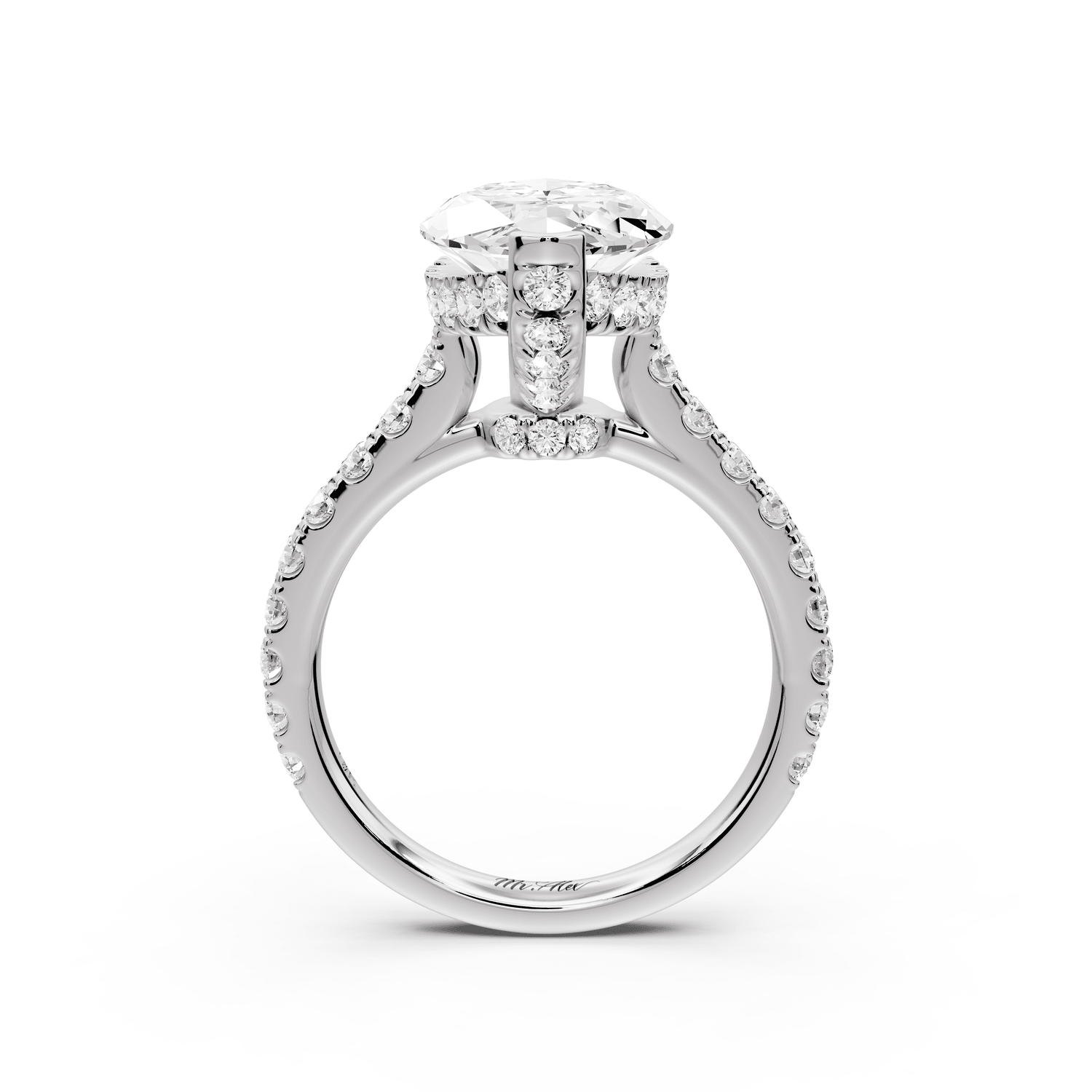 Iris - 4ct 18k white gold Three stone marquise Halo engagement ring - Mr. Alex Jewelry