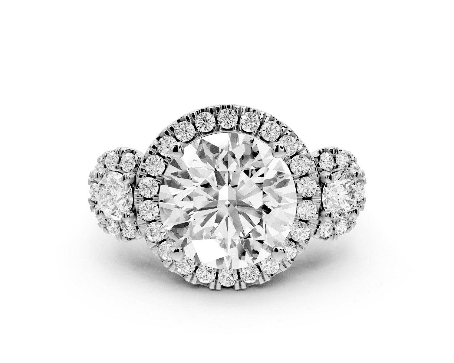 Iris - 4ct 18k white gold Three stone round Halo engagement ring - Mr. Alex Jewelry