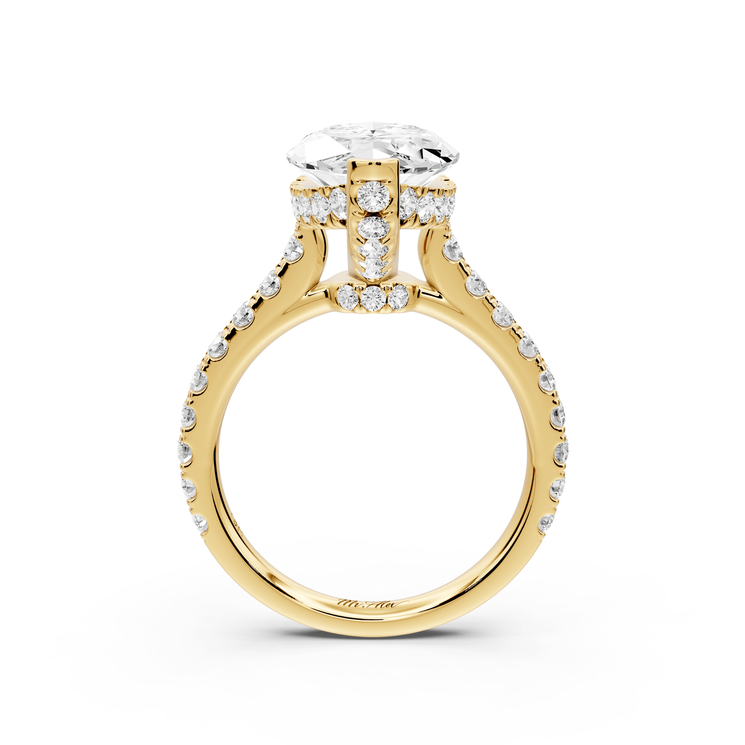 Iris - 4ct 18k yellow gold Three stone marquise Halo engagement ring - Mr. Alex Jewelry