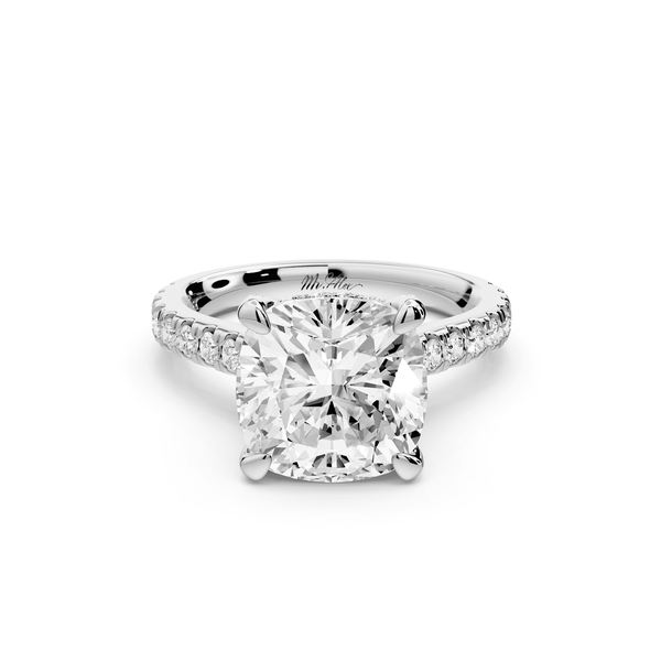 Iris - 4ct platinum Three stone cushion Halo engagement ring - Mr. Alex Jewelry