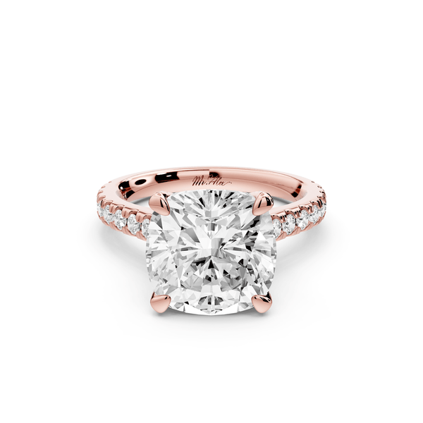 Iris - 5ct 14k rose gold Three stone cushion Halo engagement ring - Mr. Alex Jewelry