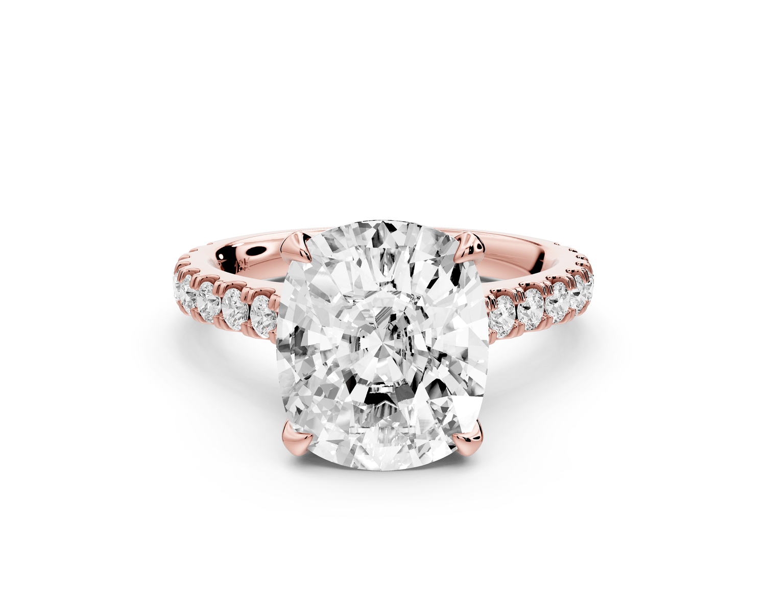 Iris - 5ct 14k rose gold Three stone Elongated Cushion Halo engagement ring - Mr. Alex Jewelry