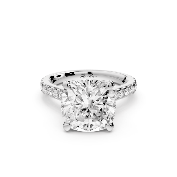 Iris - 5ct 14k white gold Three stone cushion Halo engagement ring - Mr. Alex Jewelry