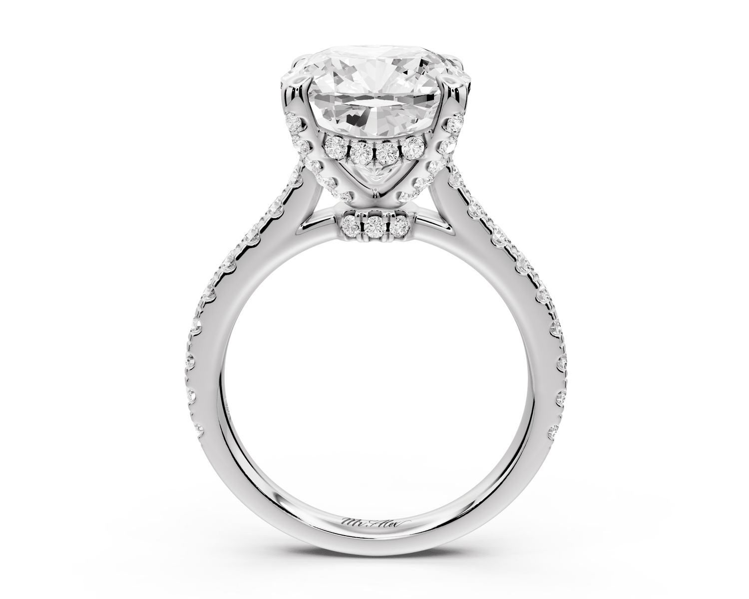 Iris - 5ct 14k white gold Three stone cushion Halo engagement ring - Mr. Alex Jewelry