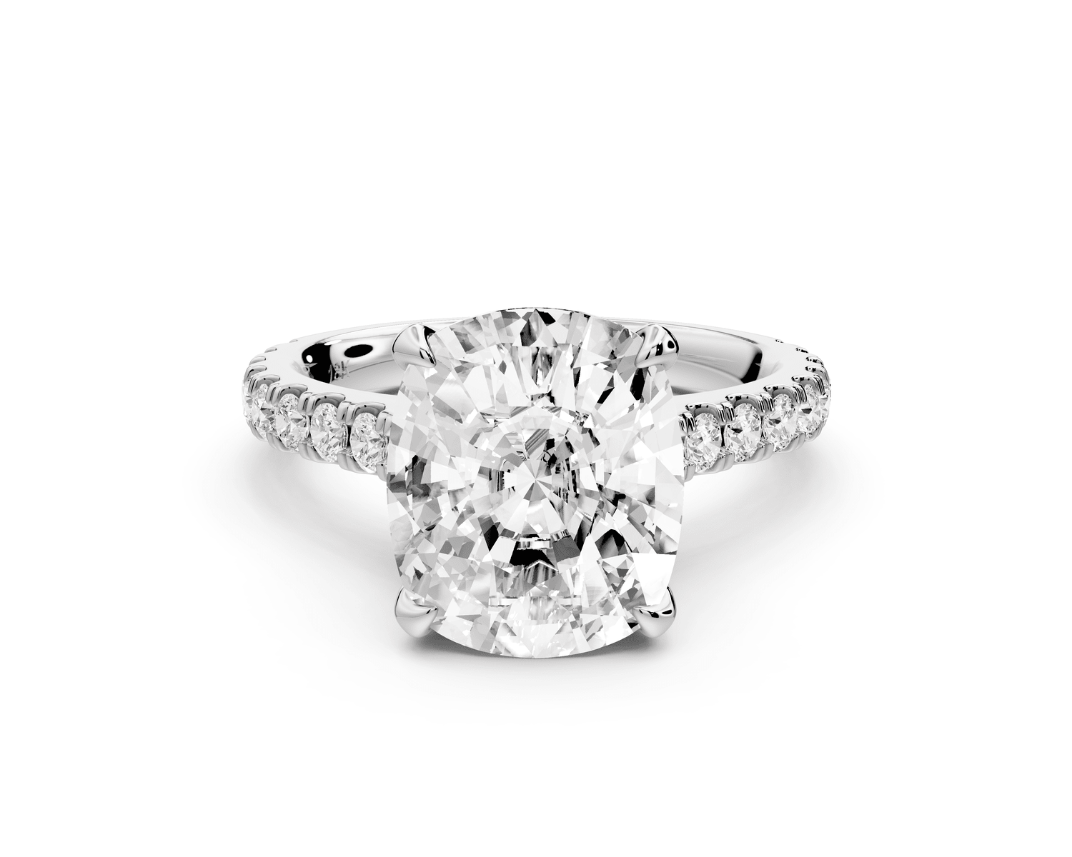 Iris - 5ct 14k white gold Three stone Elongated Cushion Halo engagement ring - Mr. Alex Jewelry