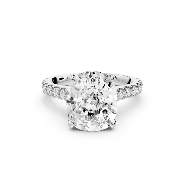 Iris - 5ct 14k white gold Three stone Elongated Cushion Halo engagement ring - Mr. Alex Jewelry