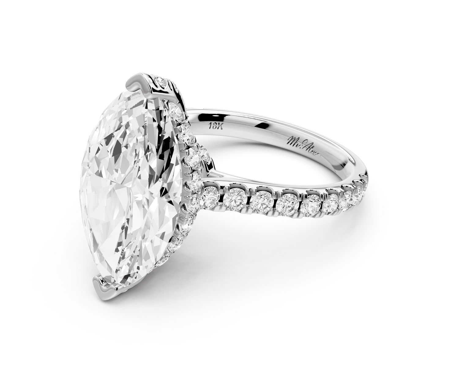 Iris - 5ct 14k white gold Three stone marquise Halo engagement ring - Mr. Alex Jewelry