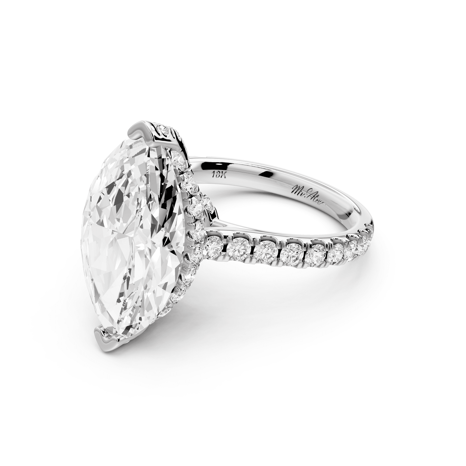 Iris - 5ct 14k white gold Three stone marquise Halo engagement ring - Mr. Alex Jewelry