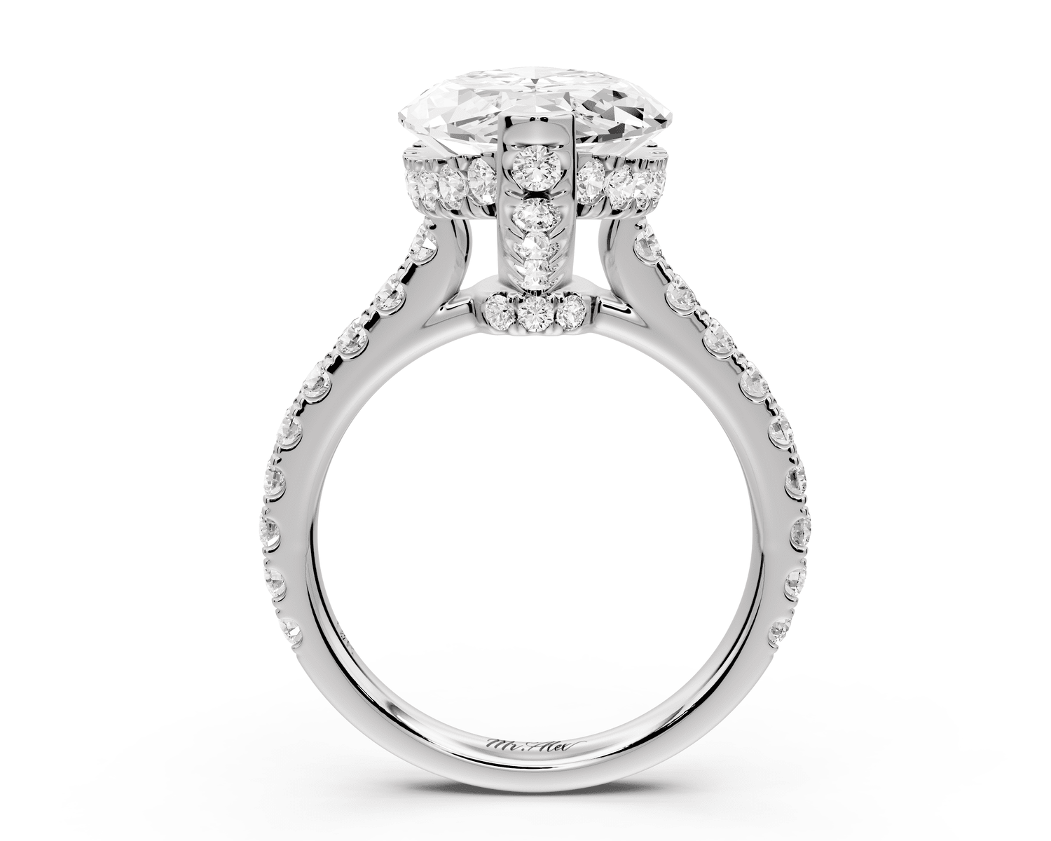 Iris - 5ct 14k white gold Three stone marquise Halo engagement ring - Mr. Alex Jewelry
