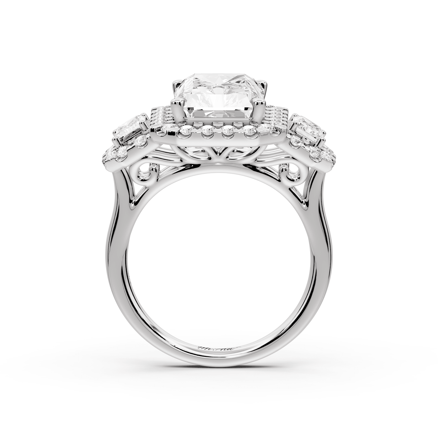 Iris - 5ct 14k white gold Three stone radiant Halo engagement ring - Mr. Alex Jewelry