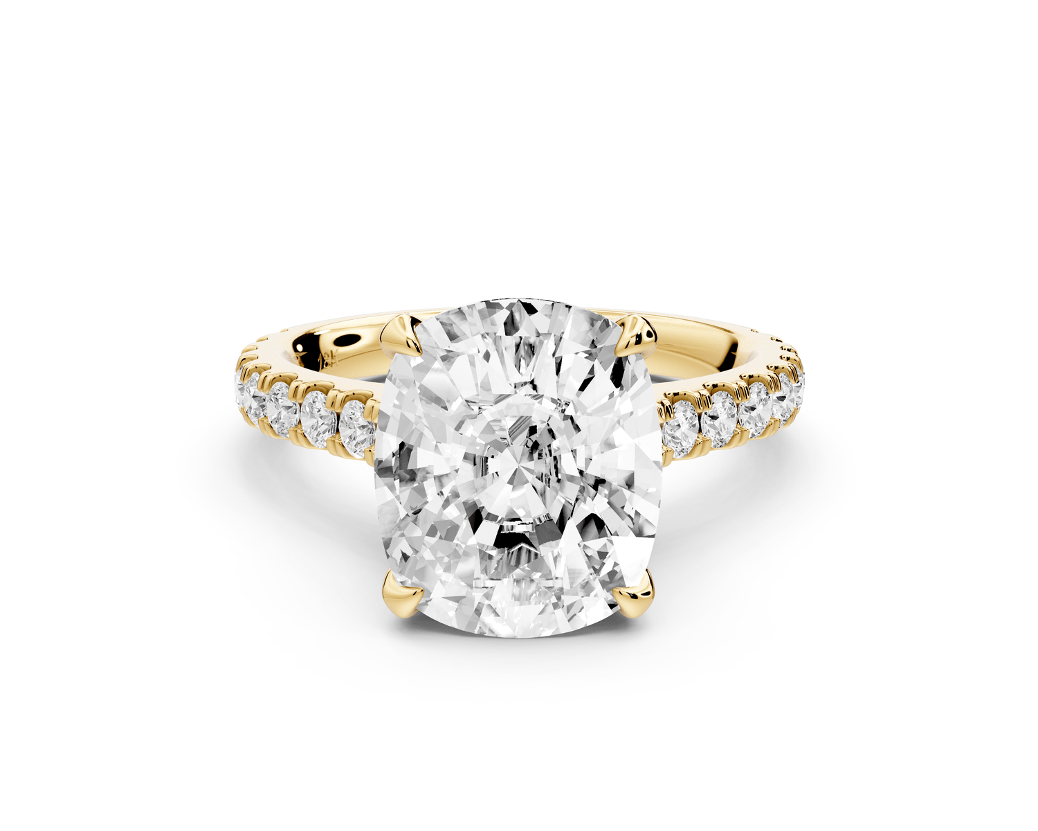 Iris - 5ct 14k yellow gold Three stone Elongated Cushion Halo engagement ring - Mr. Alex Jewelry