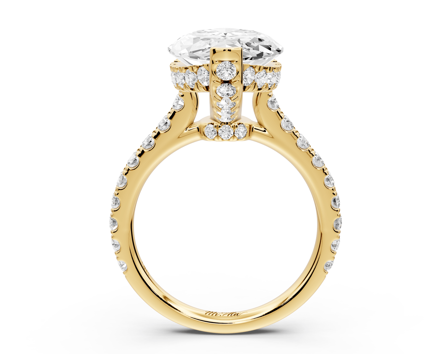 Iris - 5ct 14k yellow gold Three stone marquise Halo engagement ring - Mr. Alex Jewelry
