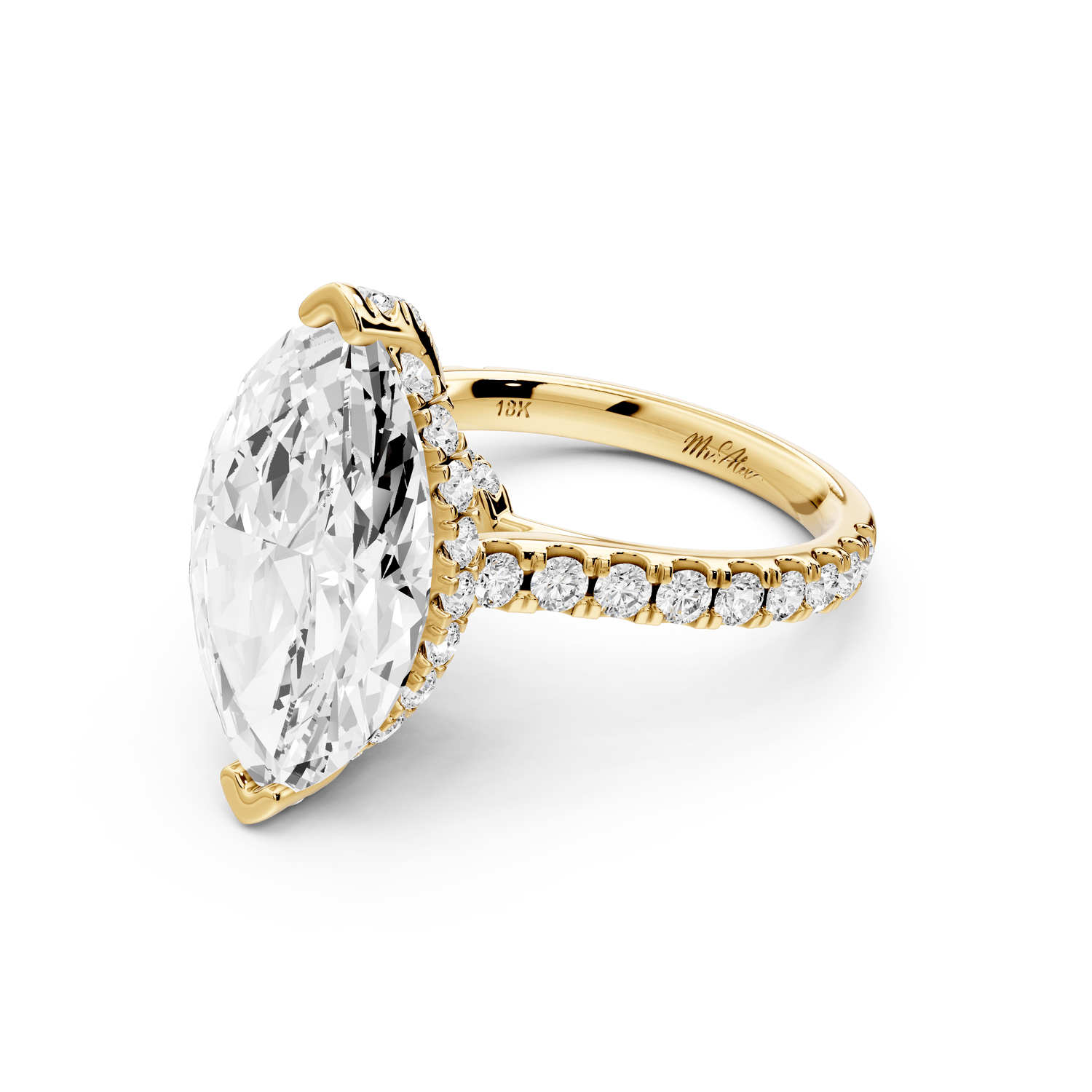 Iris - 5ct 14k yellow gold Three stone marquise Halo engagement ring - Mr. Alex Jewelry
