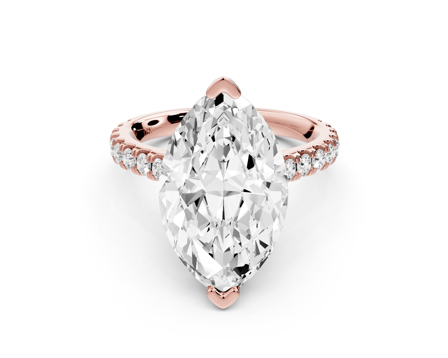Iris - 5ct 18k rose gold Three stone marquise Halo engagement ring - Mr. Alex Jewelry