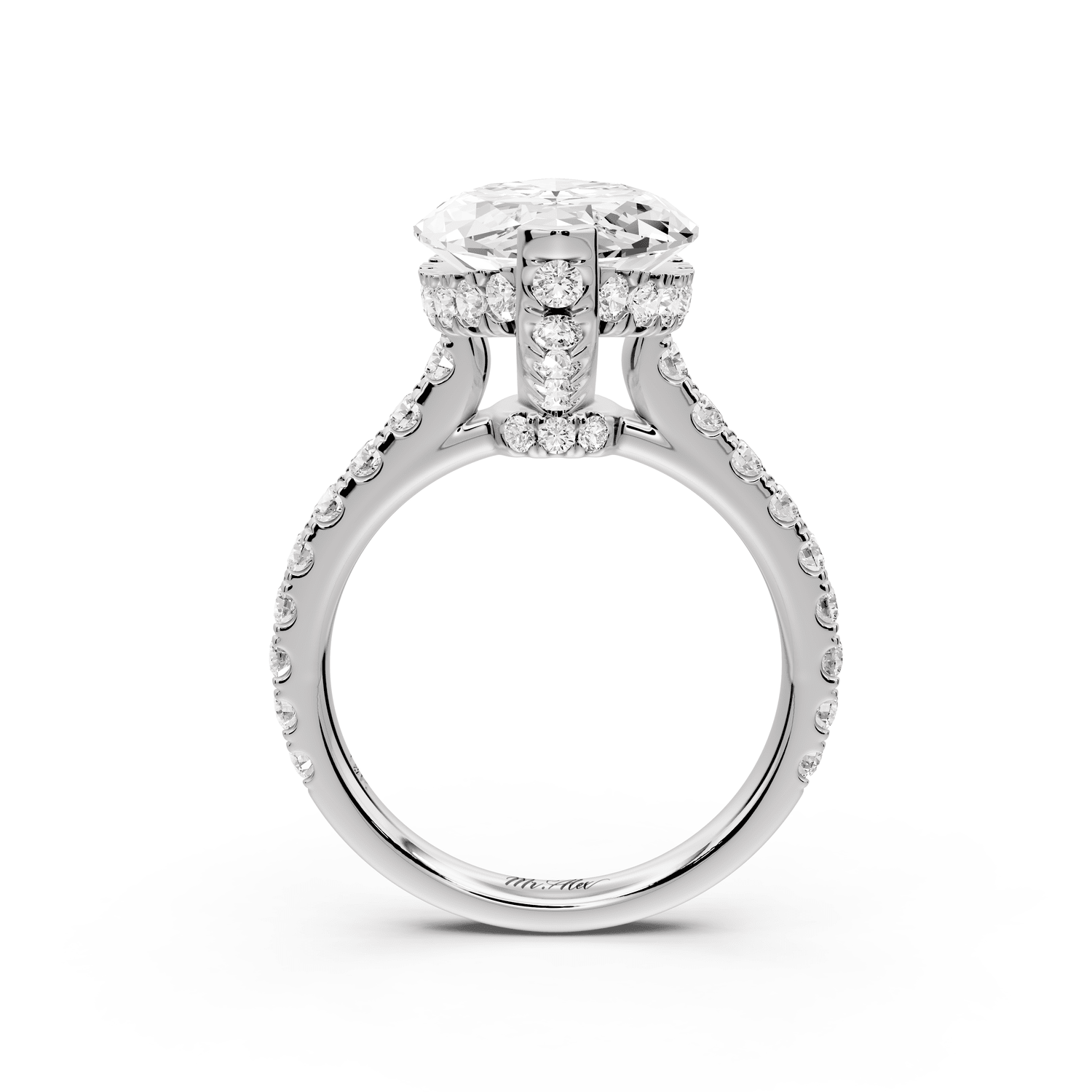 Iris - 5ct 18k white gold Three stone marquise Halo engagement ring - Mr. Alex Jewelry