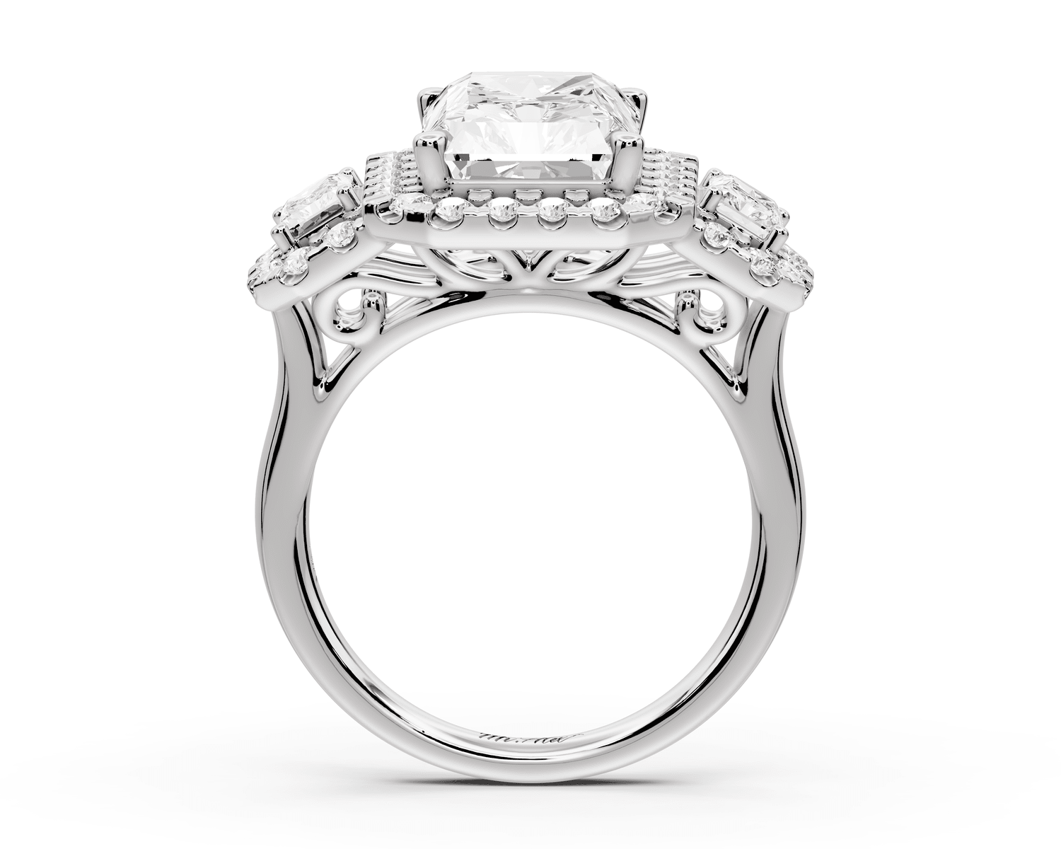Iris - 5ct 18k white gold Three stone radiant Halo engagement ring - Mr. Alex Jewelry