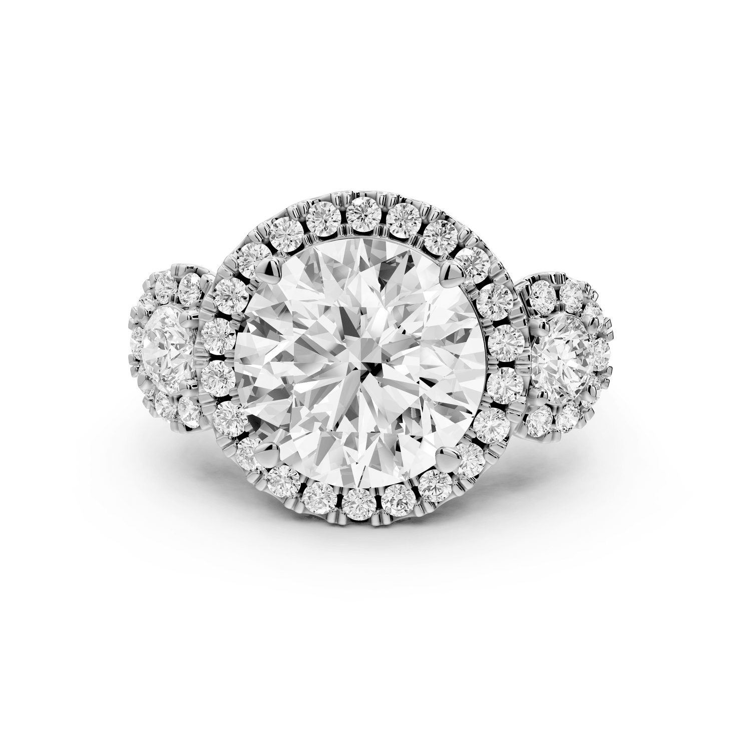 Iris - 5ct 18k white gold Three stone round Halo engagement ring - Mr. Alex Jewelry