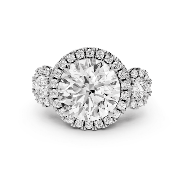 Iris - 5ct platinum Three stone round Halo engagement ring - Mr. Alex Jewelry