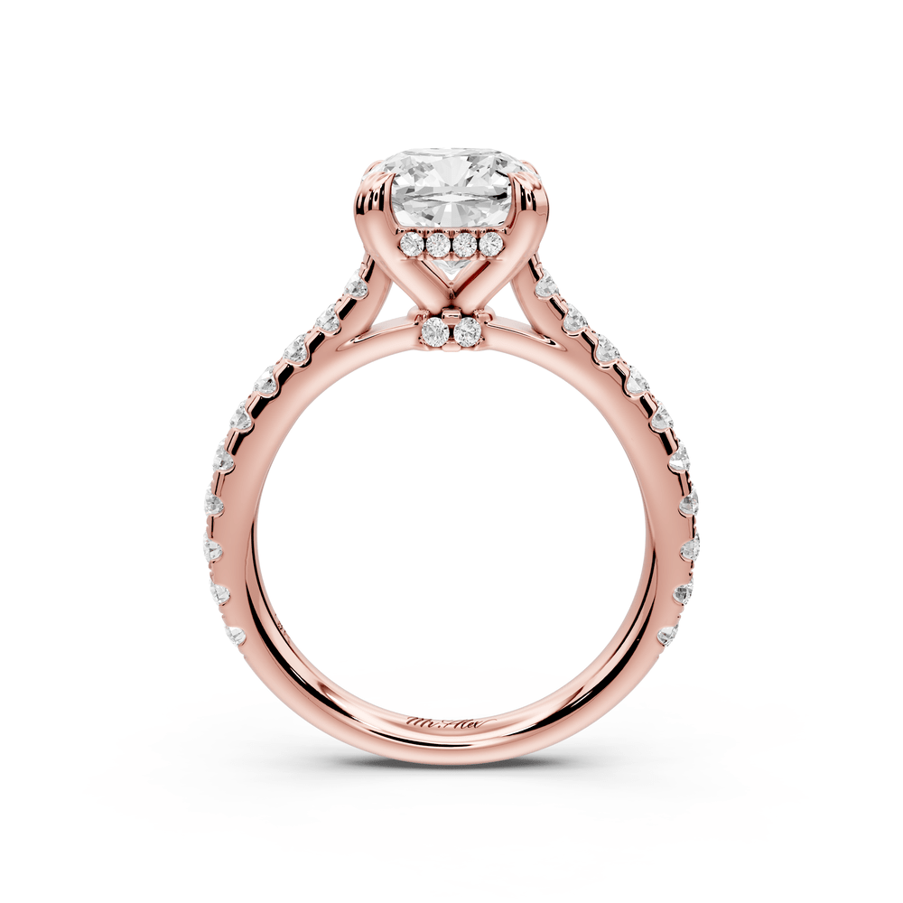 Isabella - 2ct 14k rose gold cushion hidden halo diamond bridge cathedral pavé engagement ring - Mr. Alex Jewelry