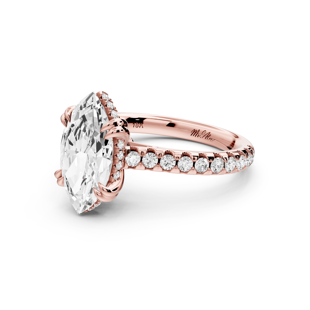 Isabella - 2ct 14k rose gold marquise hidden halo diamond bridge cathedral pavé engagement ring - Mr. Alex Jewelry
