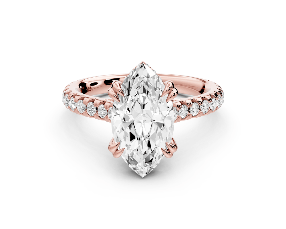Isabella - 2ct 14k rose gold marquise hidden halo diamond bridge cathedral pavé engagement ring - Mr. Alex Jewelry
