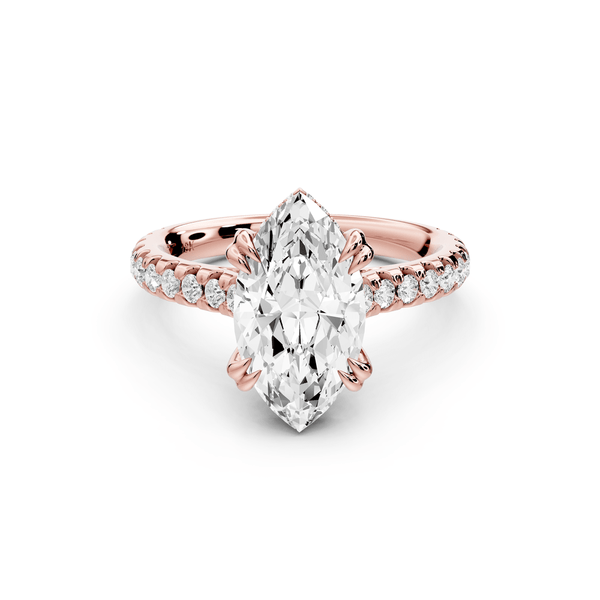 Isabella - 2ct 14k rose gold marquise hidden halo diamond bridge cathedral pavé engagement ring - Mr. Alex Jewelry