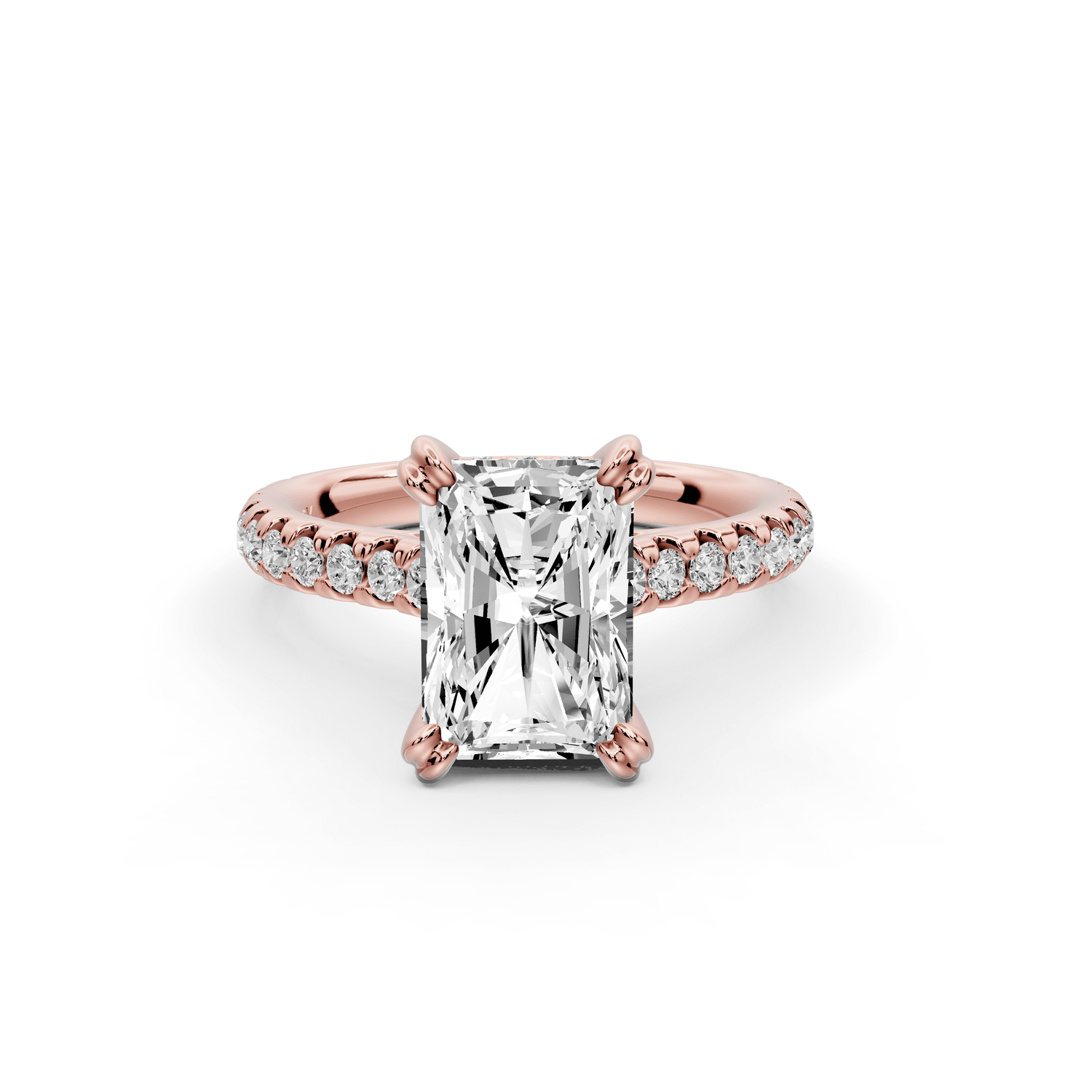 Isabella - 2ct 14k rose gold radiant hidden halo diamond bridge cathedral pavé engagement ring - Mr. Alex Jewelry
