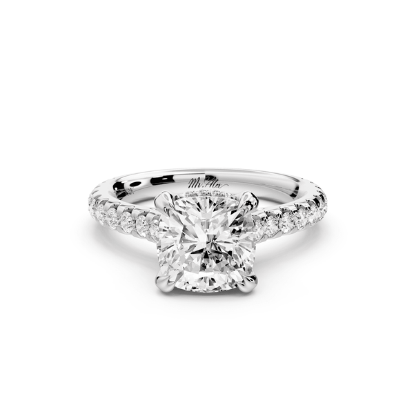 Isabella - 2ct 14k white gold cushion hidden halo diamond bridge cathedral pavé engagement ring - Mr. Alex Jewelry