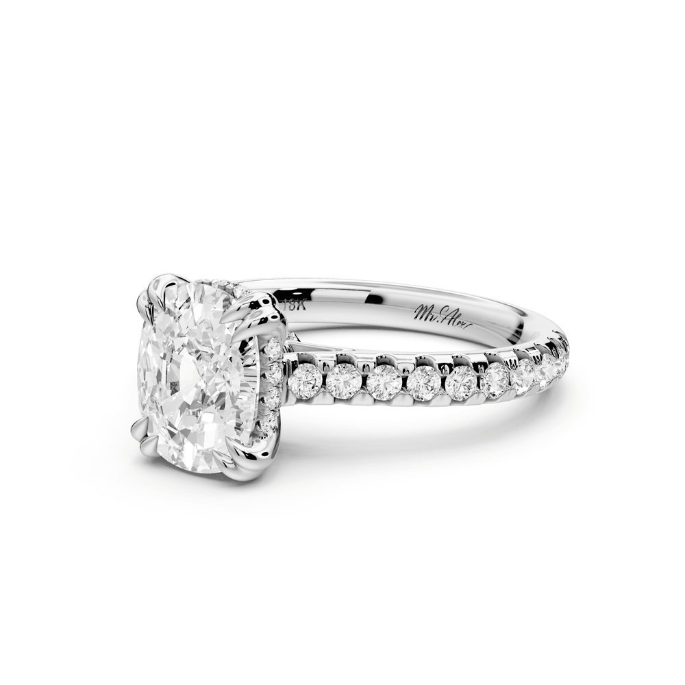 Isabella - 2ct 14k white gold ecushion hidden halo diamond bridge cathedral pavé engagement ring - Mr. Alex Jewelry