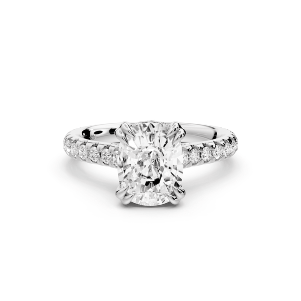 Isabella - 2ct 14k white gold ecushion hidden halo diamond bridge cathedral pavé engagement ring - Mr. Alex Jewelry