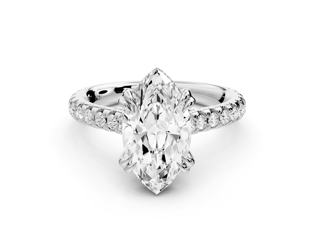 Isabella - 2ct 14k white gold marquise hidden halo diamond bridge cathedral pavé engagement ring - Mr. Alex Jewelry