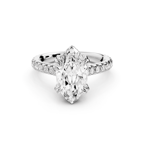 Isabella - 2ct 14k white gold marquise hidden halo diamond bridge cathedral pavé engagement ring - Mr. Alex Jewelry