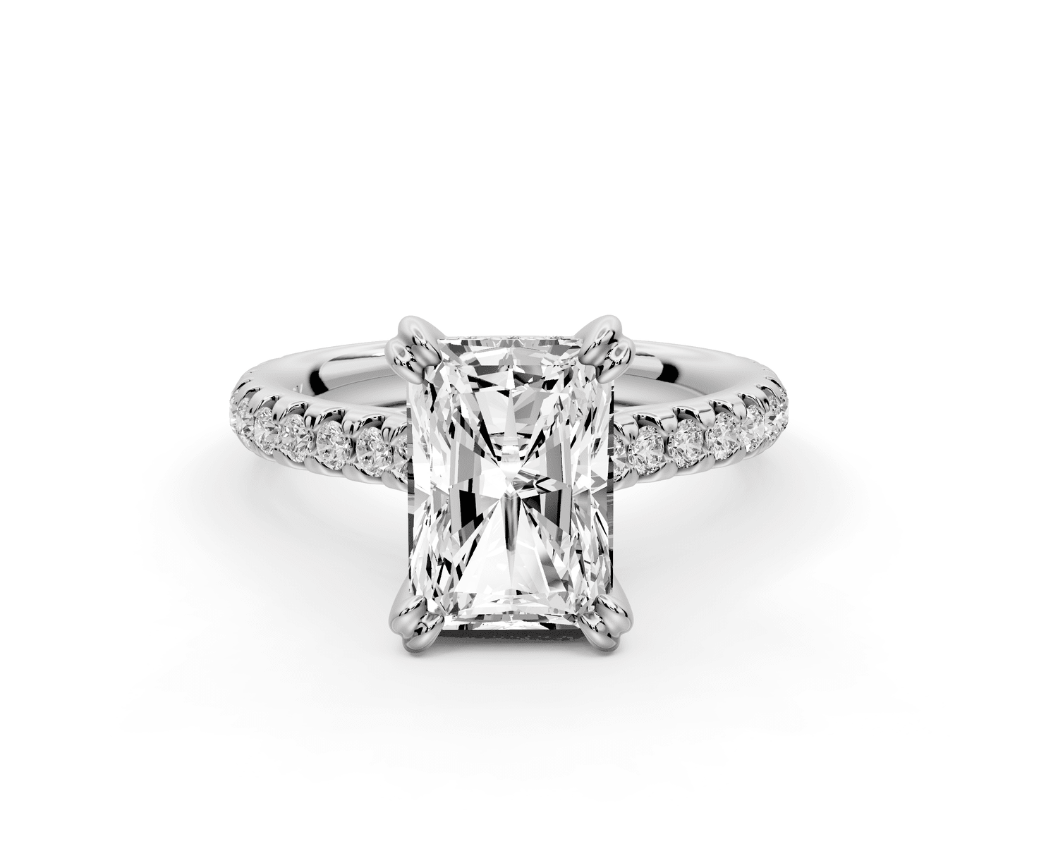 Isabella - 2ct 14k white gold radiant hidden halo diamond bridge cathedral pavé engagement ring - Mr. Alex Jewelry