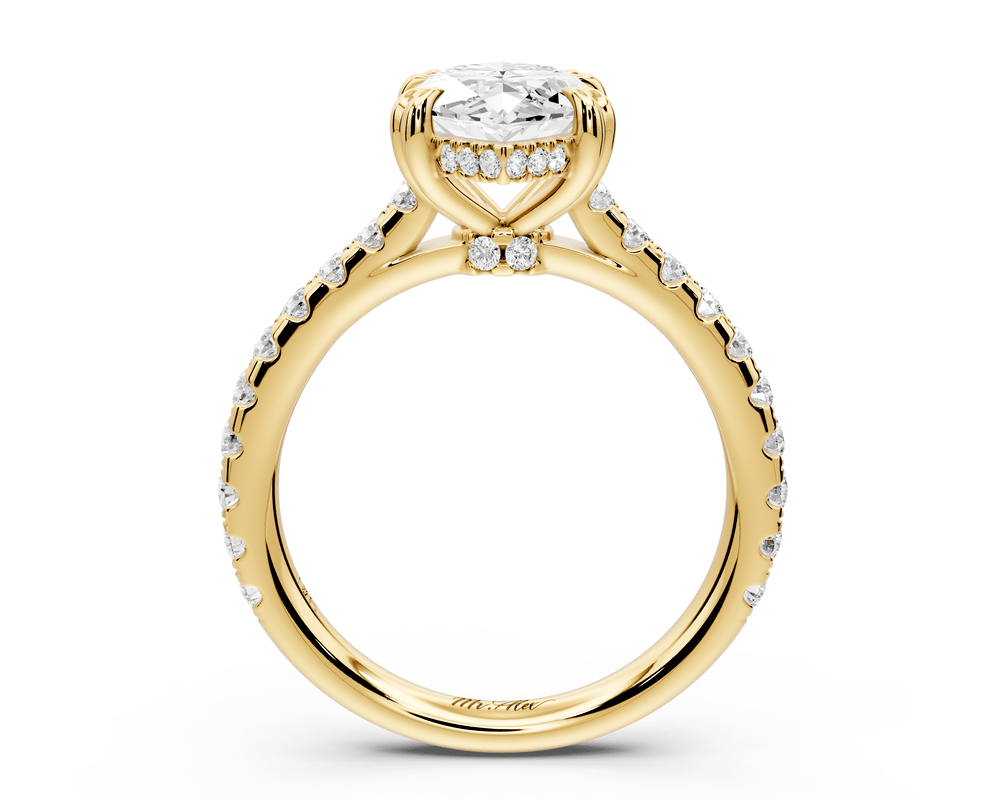 Isabella - 2ct 14k yellow gold marquise hidden halo diamond bridge cathedral pavé engagement ring - Mr. Alex Jewelry