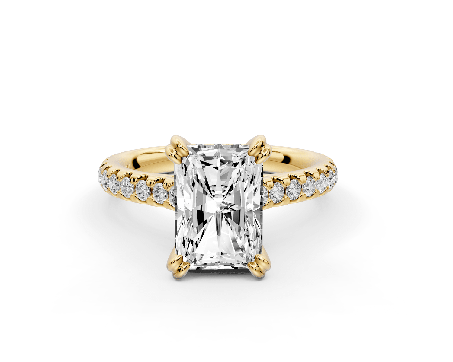 Isabella - 2ct 14k yellow gold radiant hidden halo diamond bridge cathedral pavé engagement ring - Mr. Alex Jewelry