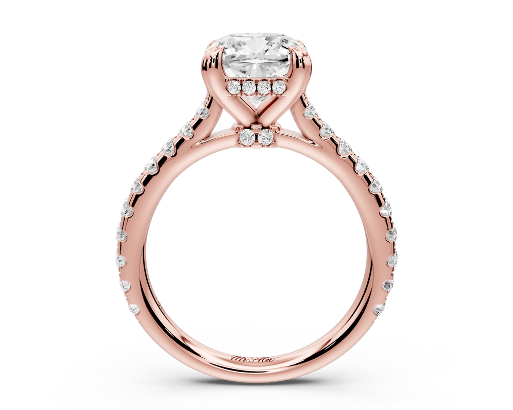 Isabella - 2ct 18k rose gold cushion hidden halo diamond bridge cathedral pavé engagement ring - Mr. Alex Jewelry