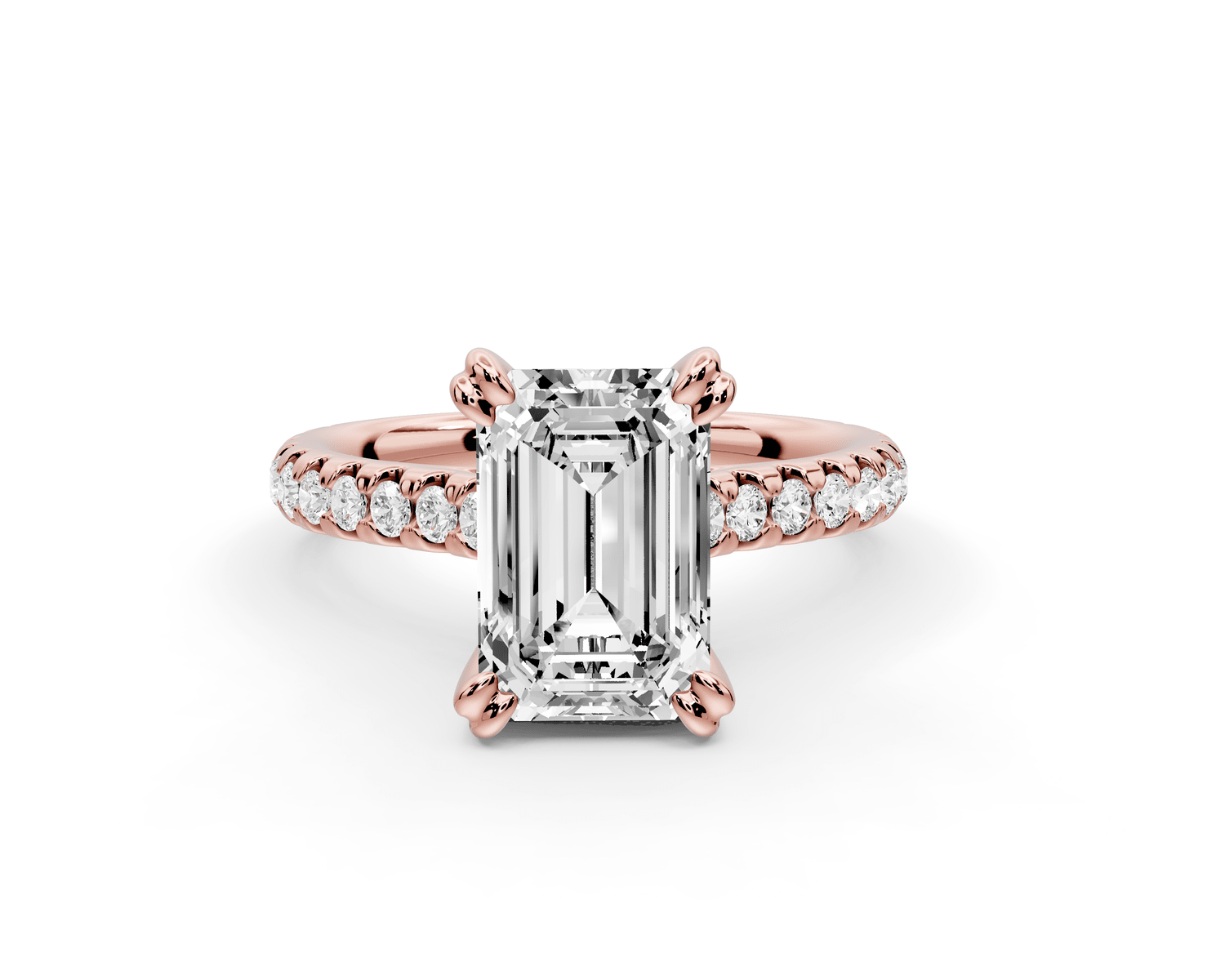 Isabella - 2ct 18k rose gold emerald hidden halo diamond bridge cathedral pavé Engagement ring - Mr. Alex Jewelry