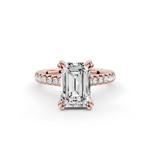 Isabella - 2ct 18k rose gold emerald hidden halo diamond bridge cathedral pavé Engagement ring - Mr. Alex Jewelry
