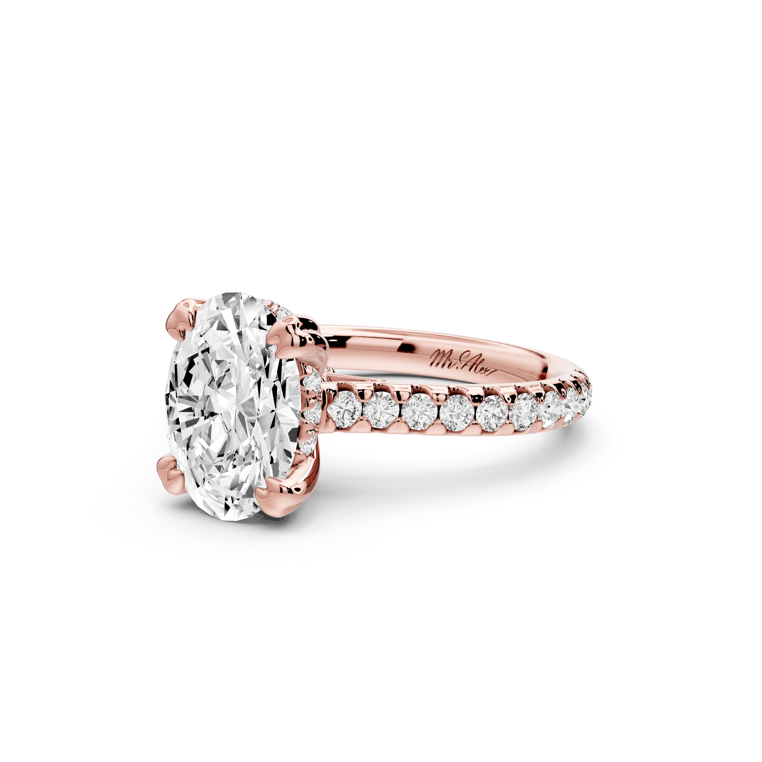 Isabella - 2ct 18k rose gold oval hidden halo diamond bridge cathedral pavé Engagement ring - Mr. Alex Jewelry