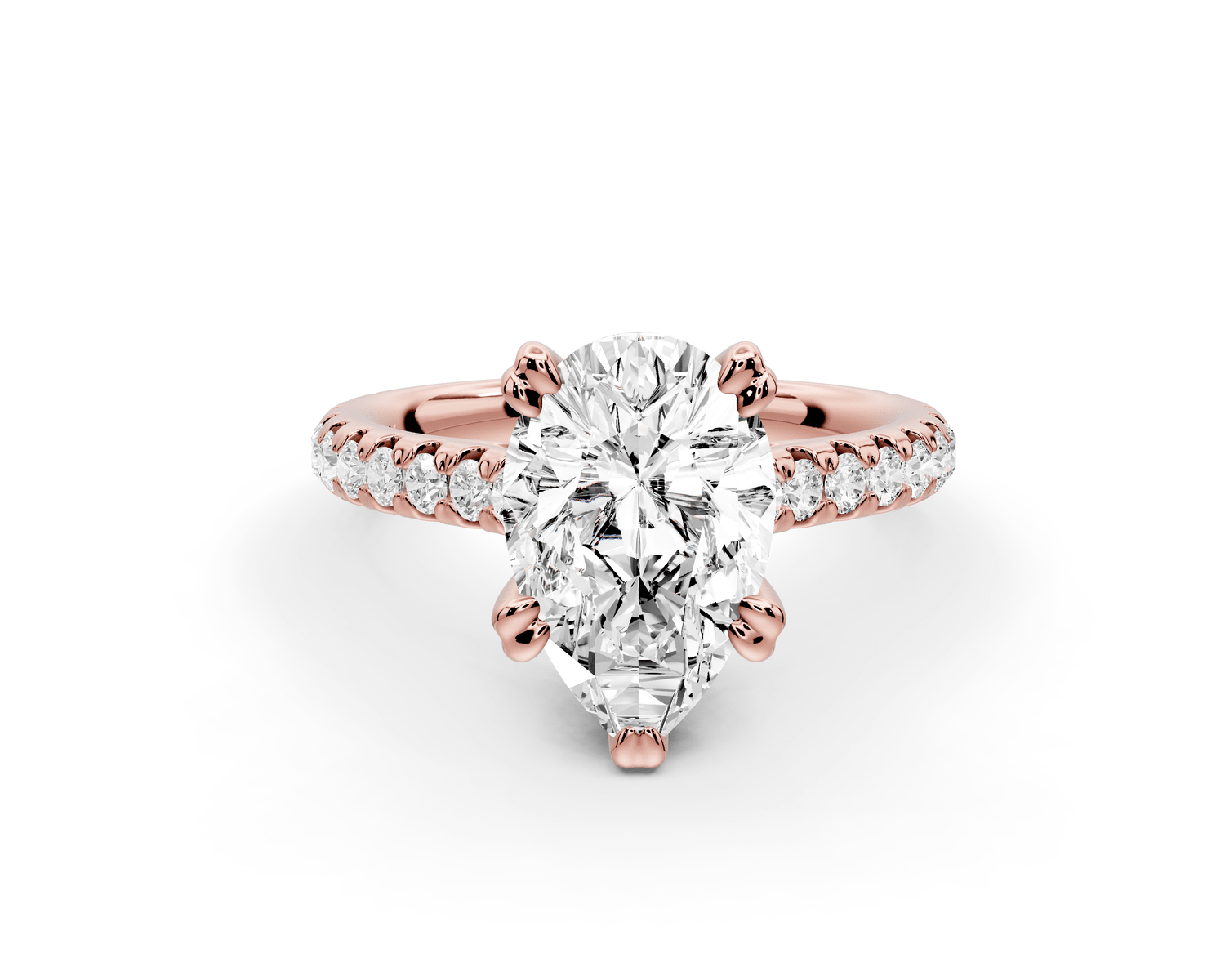 Isabella - 2ct 18k rose gold pear hidden halo diamond bridge cathedral pavé Engagement ring - Mr. Alex Jewelry
