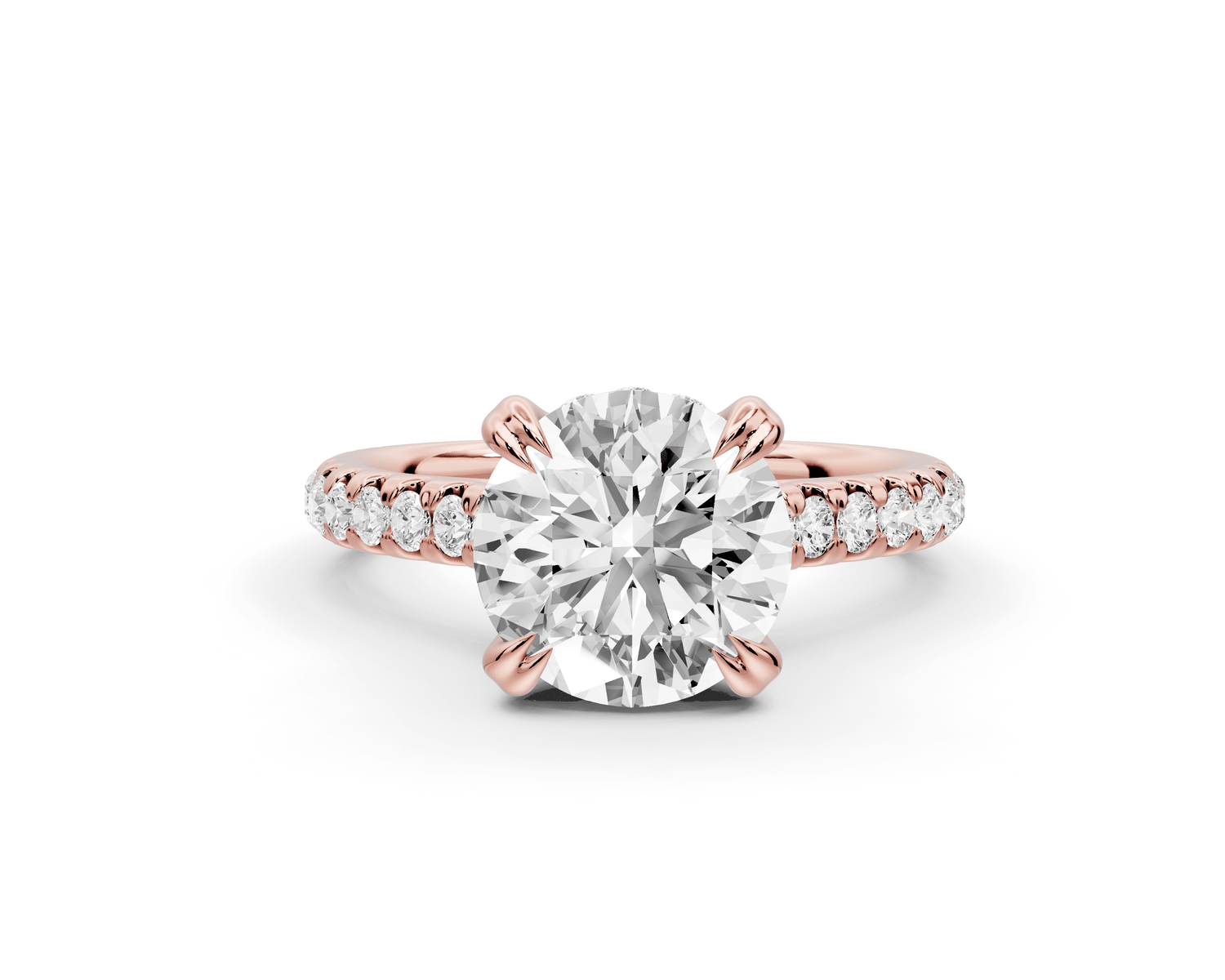 Isabella - 2ct 18k rose gold round hidden halo diamond bridge cathedral pavé engagment ring - Mr. Alex Jewelry