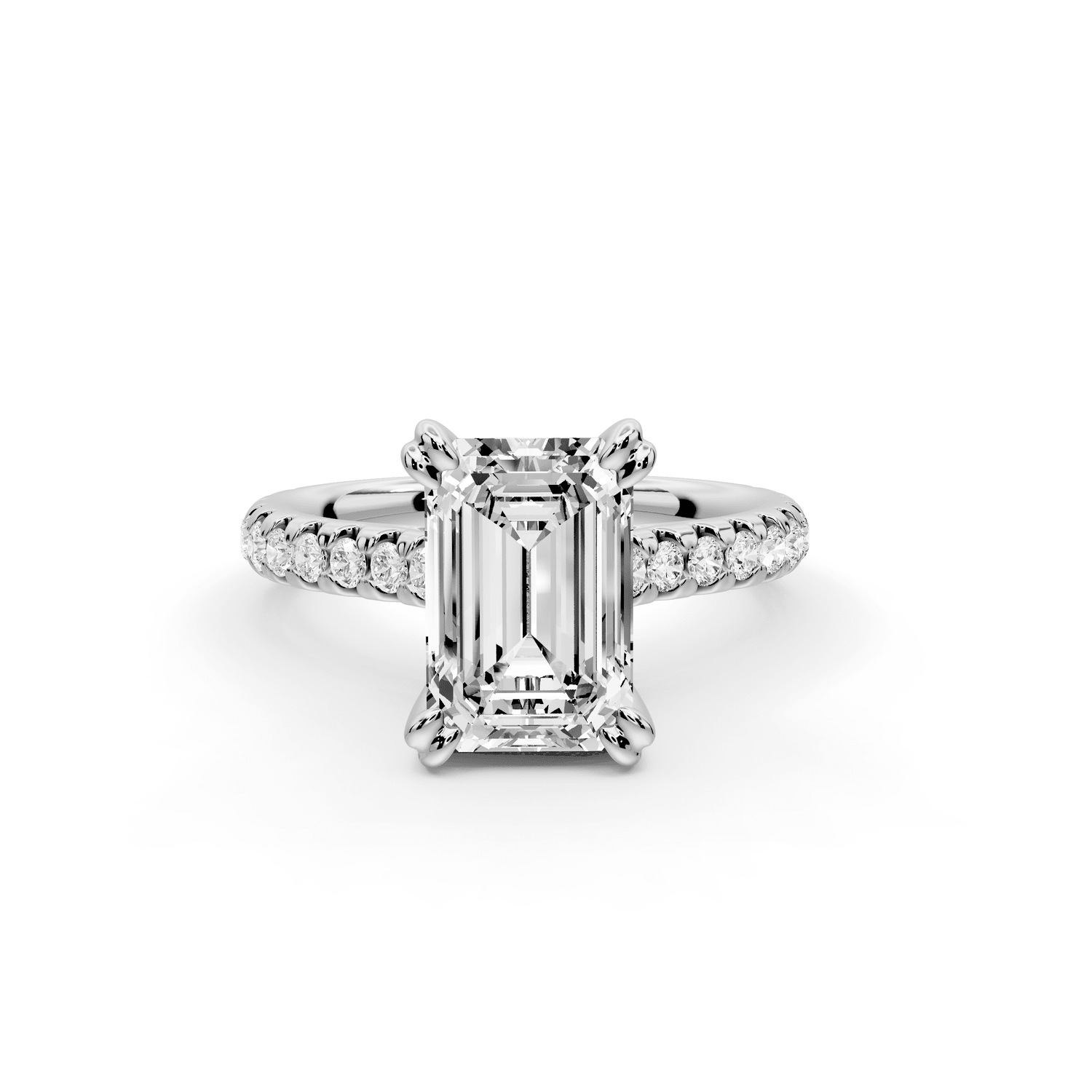 Isabella - 2ct 18k white gold emerald hidden halo diamond bridge cathedral pavé Engagement ring - Mr. Alex Jewelry