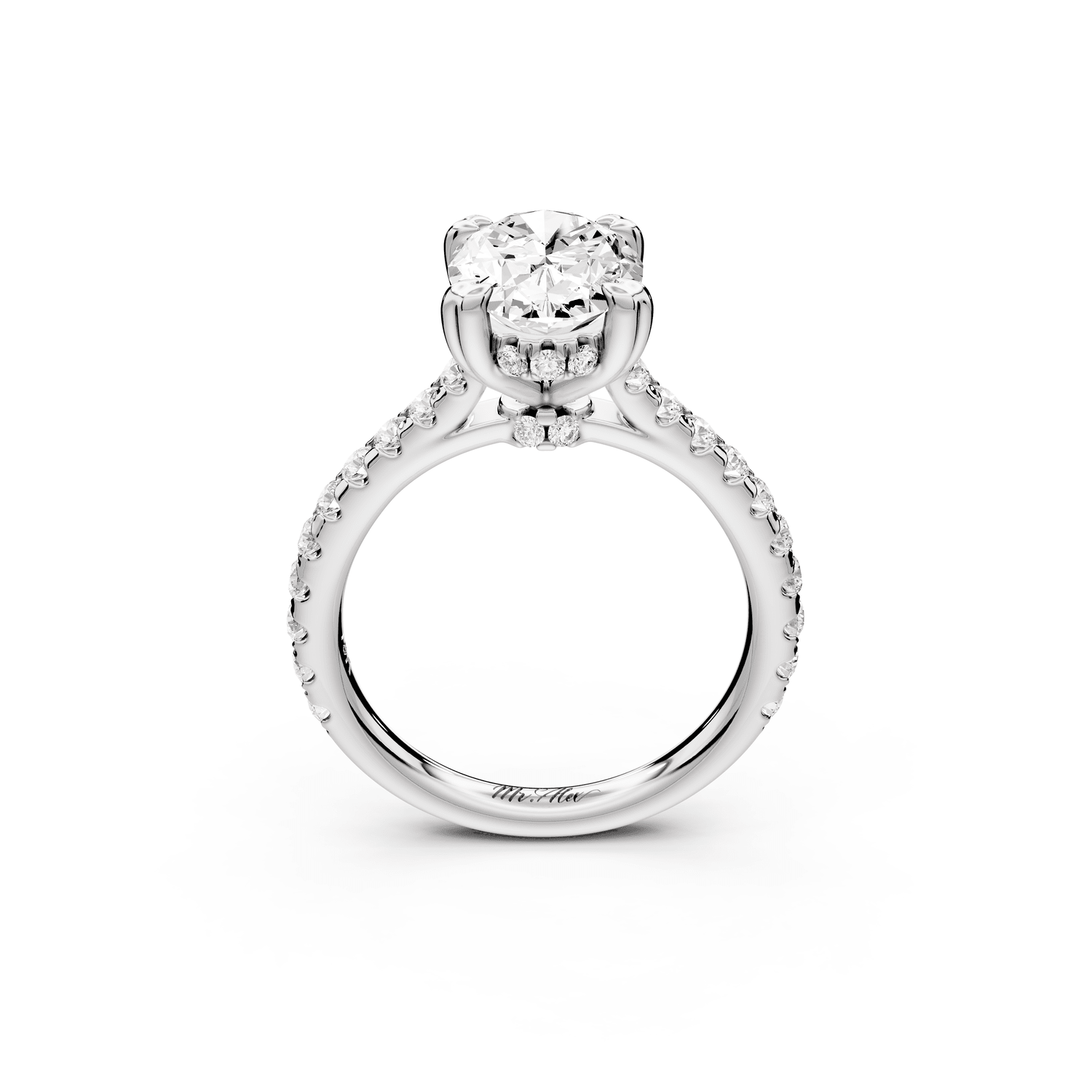 Isabella - 2ct 18k white gold oval hidden halo diamond bridge cathedral pavé Engagement ring - Mr. Alex Jewelry
