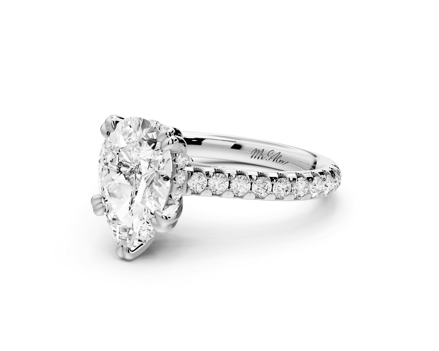 Isabella - 2ct 18k white gold pear hidden halo diamond bridge cathedral pavé Engagement ring - Mr. Alex Jewelry