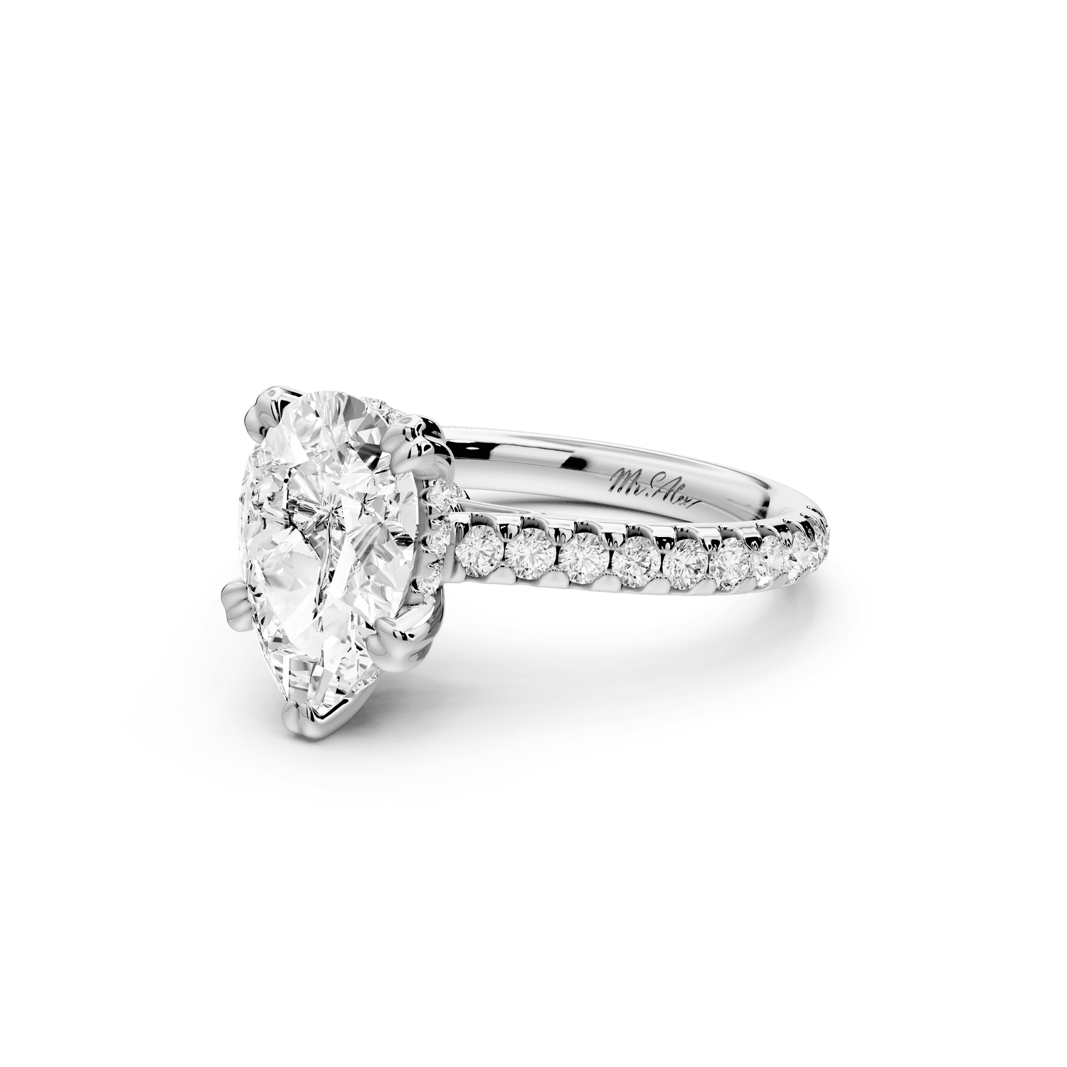 Isabella - 2ct 18k white gold pear hidden halo diamond bridge cathedral pavé Engagement ring - Mr. Alex Jewelry